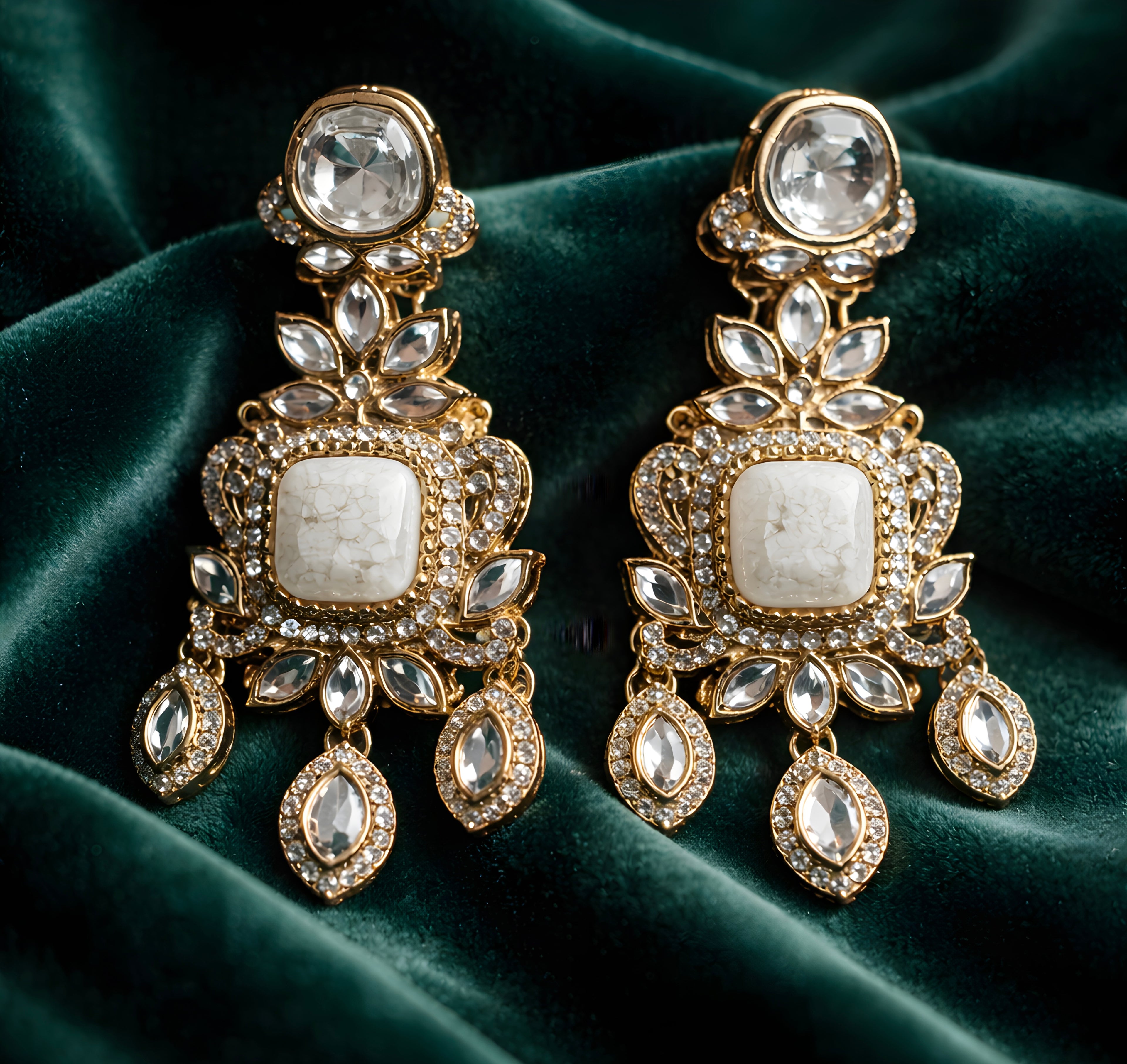 Kundan Polki chandelier earrings