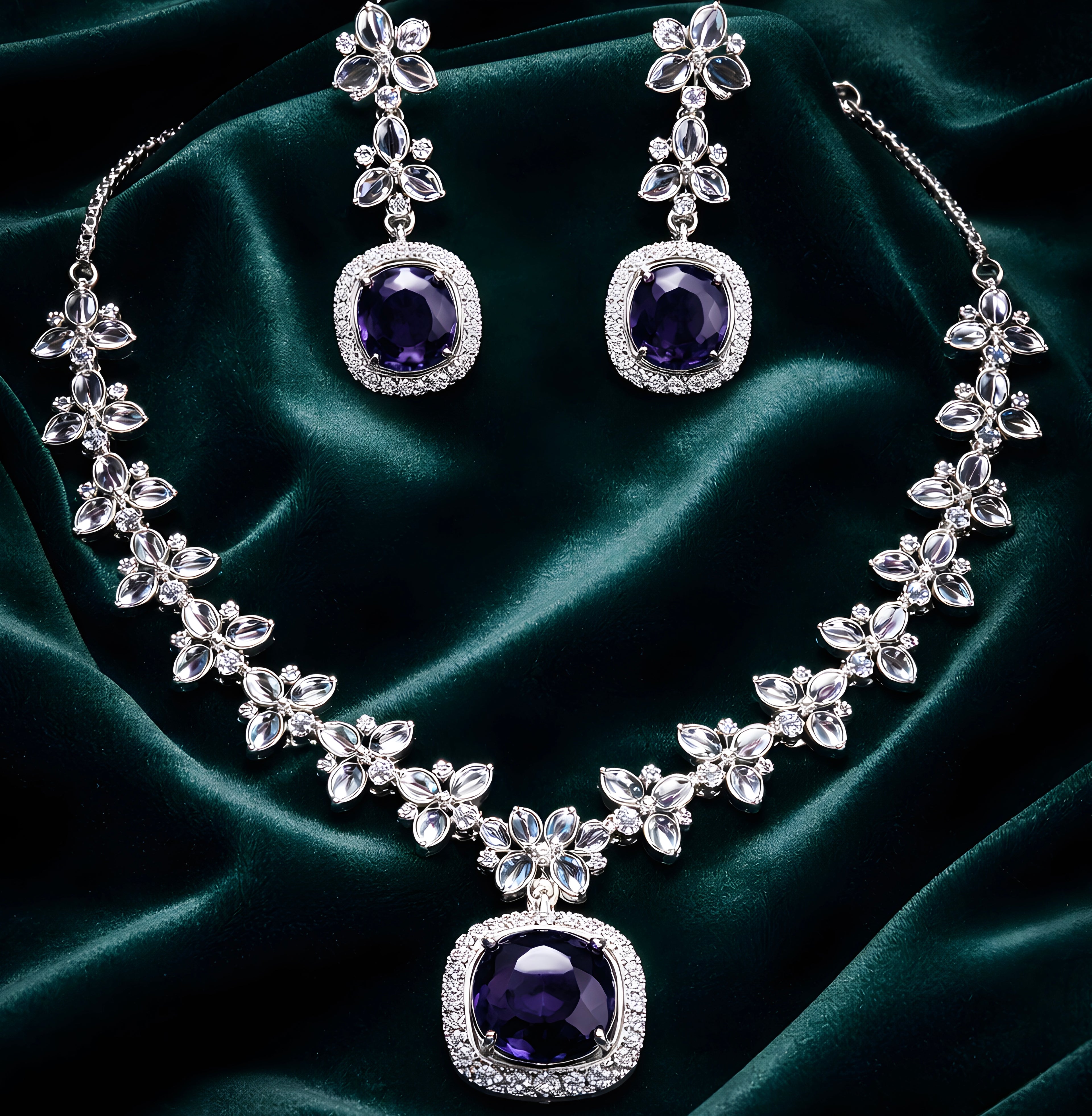 Deep purple American Diamond or Cubic Zirconia (CZ) bridal set.