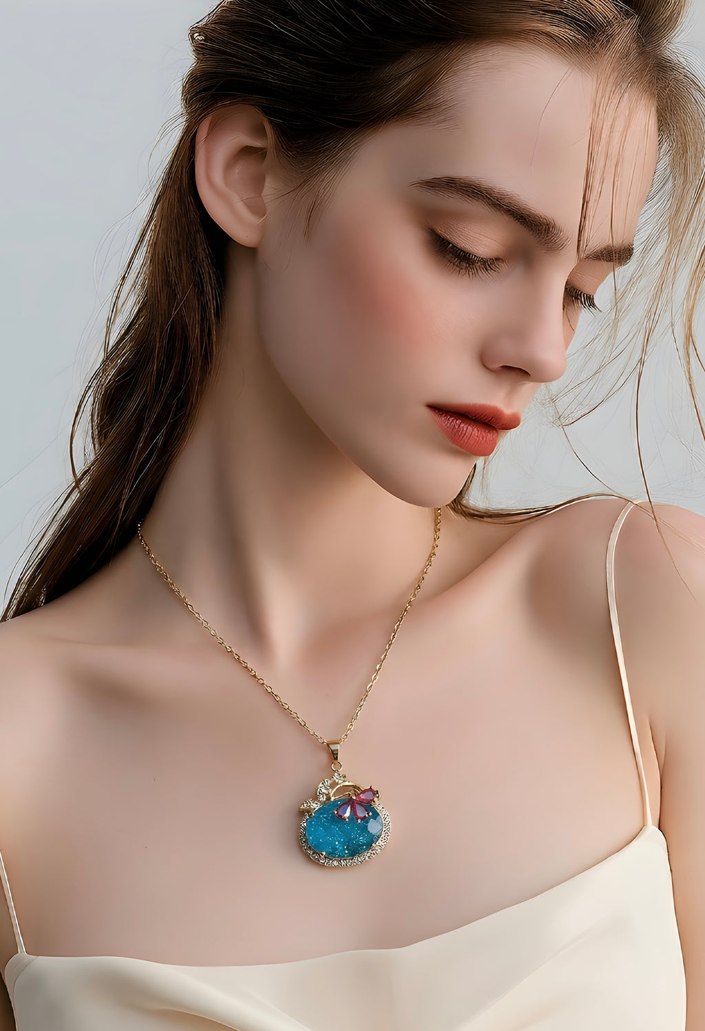Light blue gemstone pendant necklace