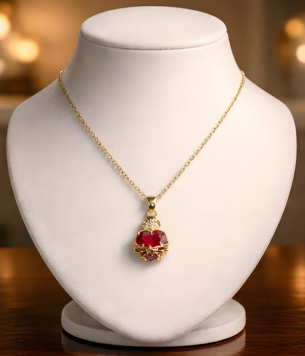 Gold Red Heart pendant necklace