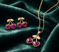 Gold-toned cherry pendant set