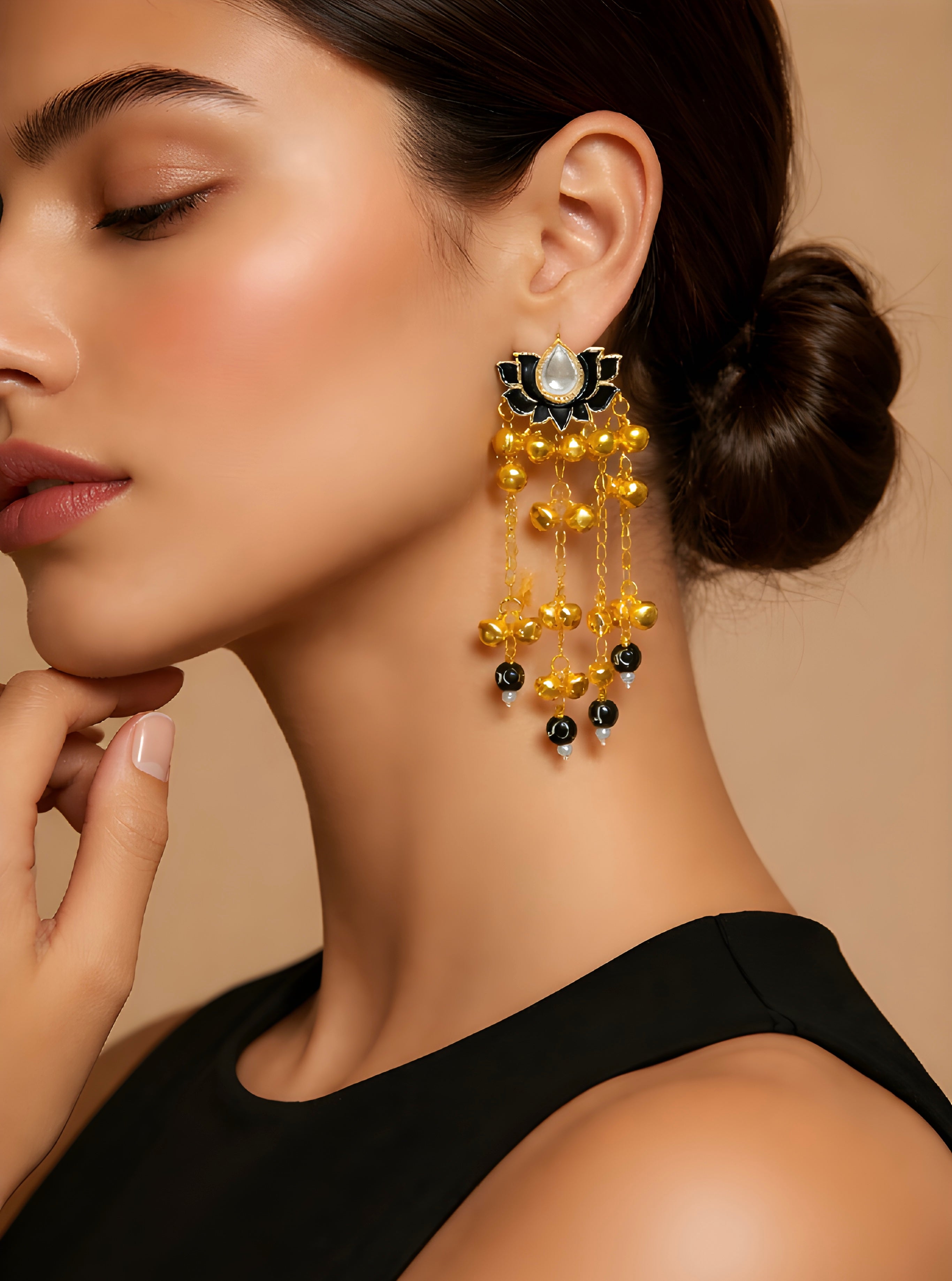 Lotus-shaped kashmiri handmade earrings