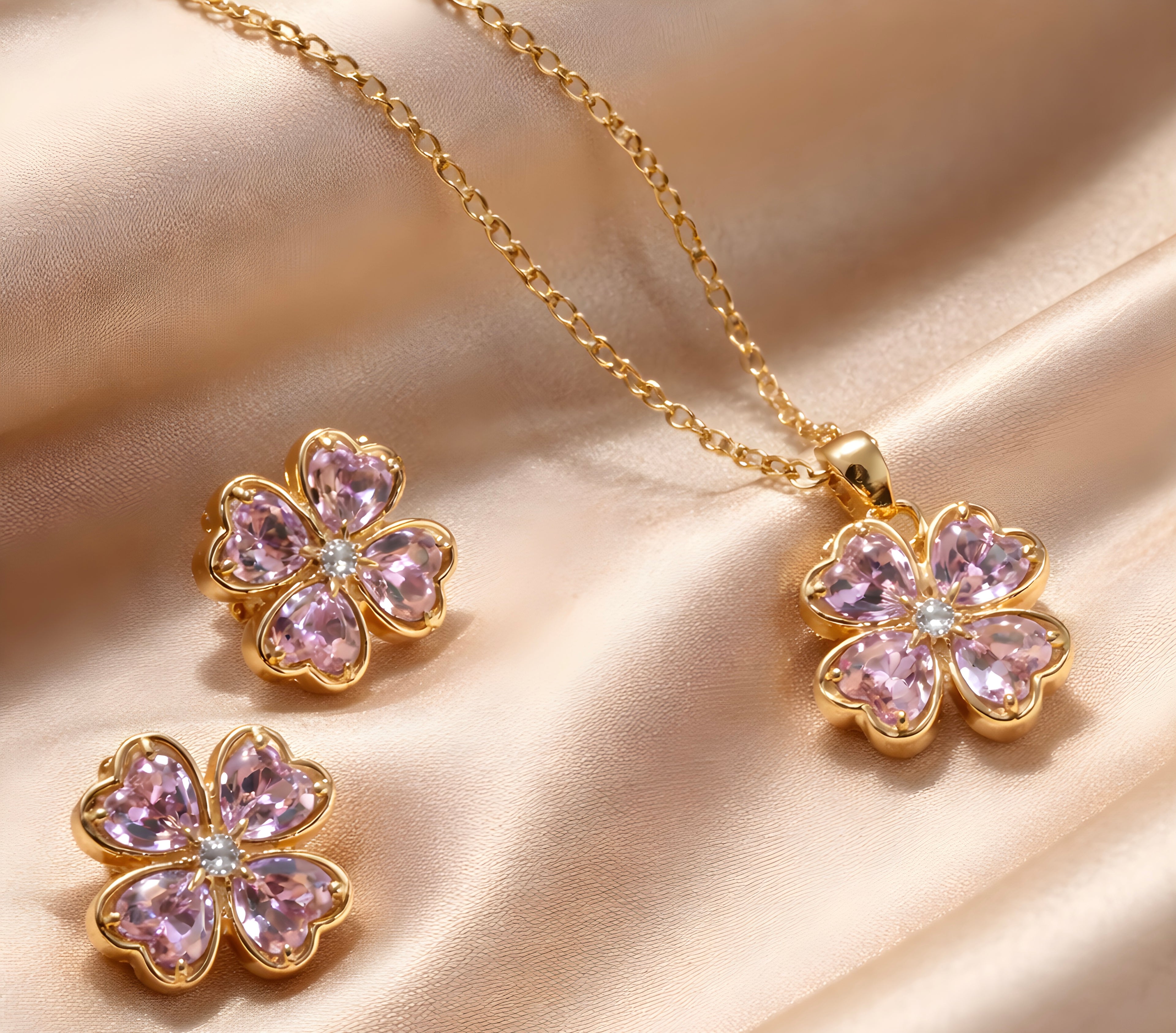 Pink flower pendant set