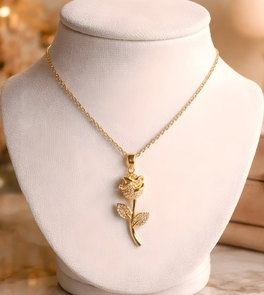 Dainty gold-tone rose pendant necklace