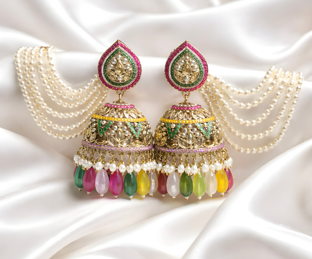 Multi-colour kundan Pakistani jhumka