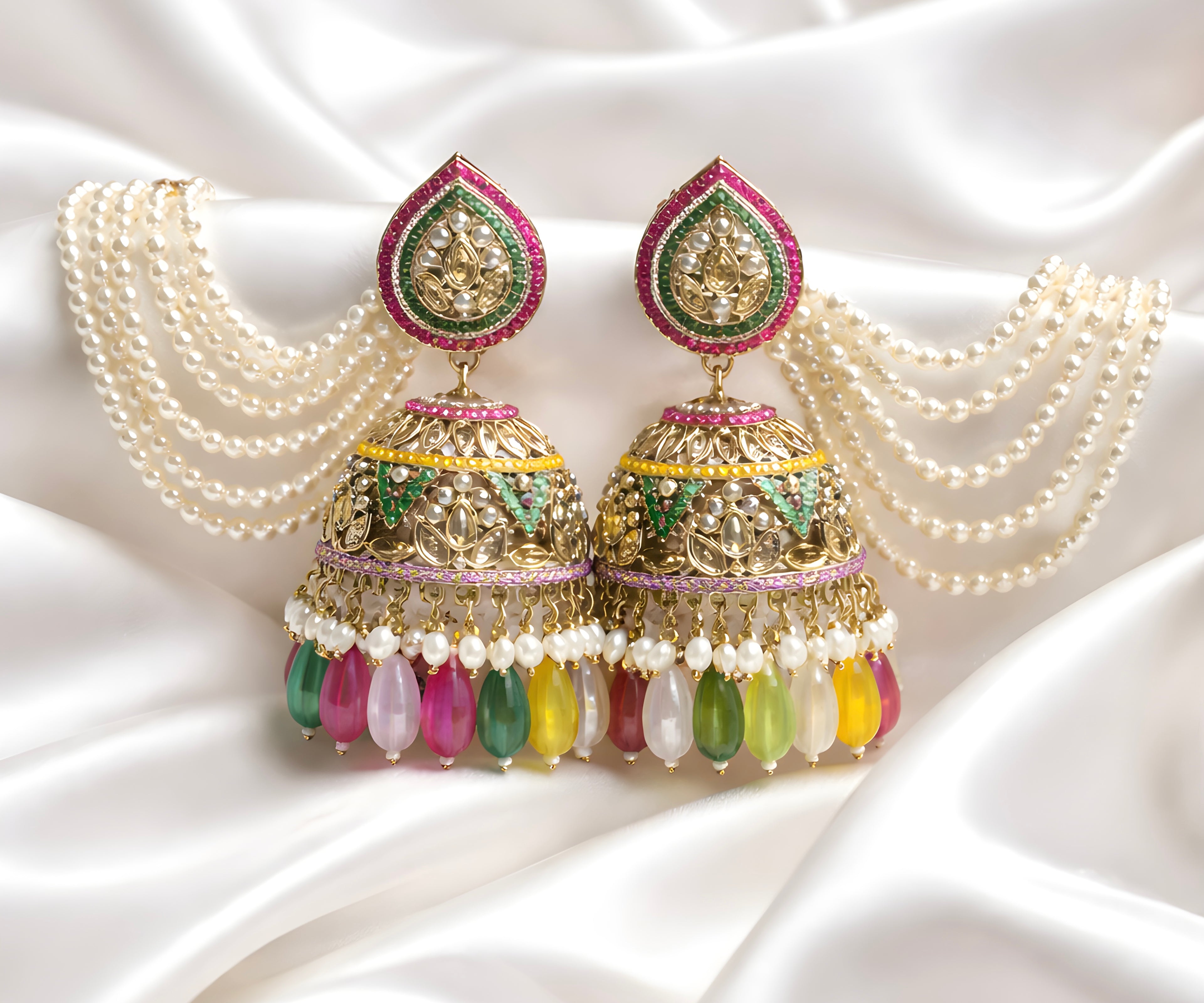 Multi-colour kundan Pakistani jhumka