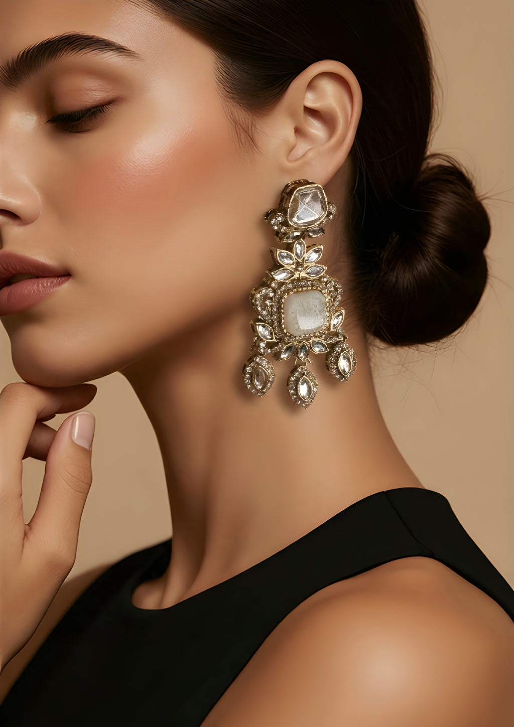 Kundan Polki chandelier earrings