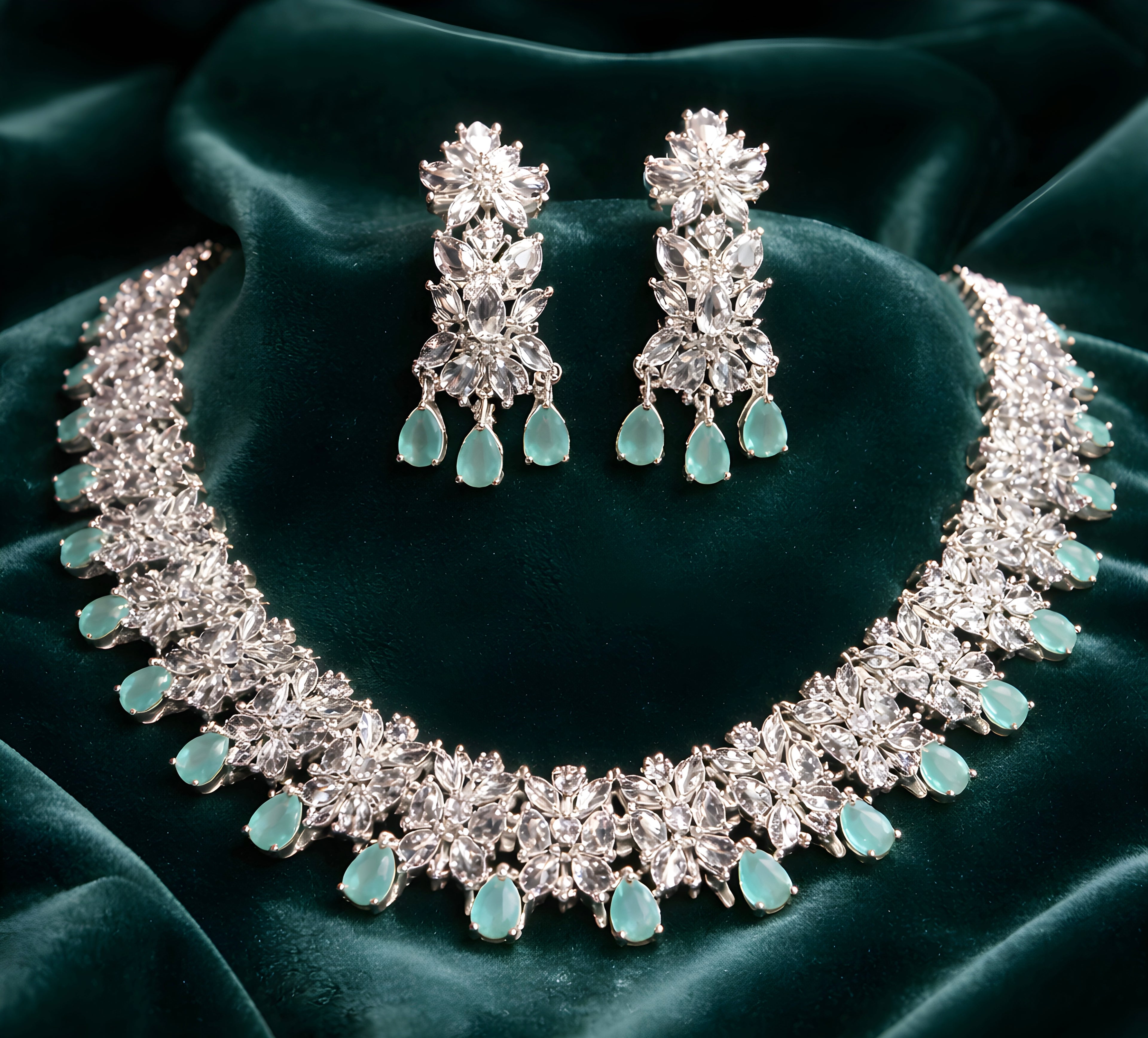 Mint-colour AD Necklace set