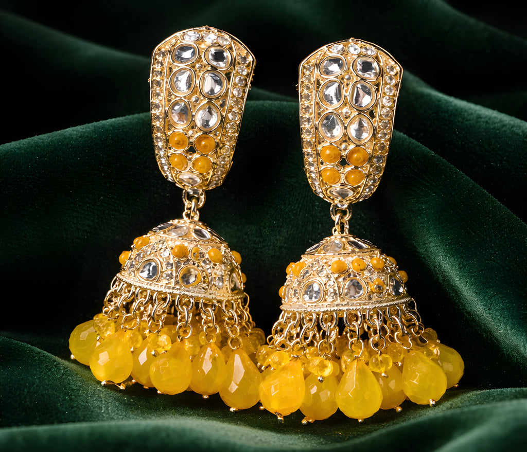 Indian yellow jhumka earrings
