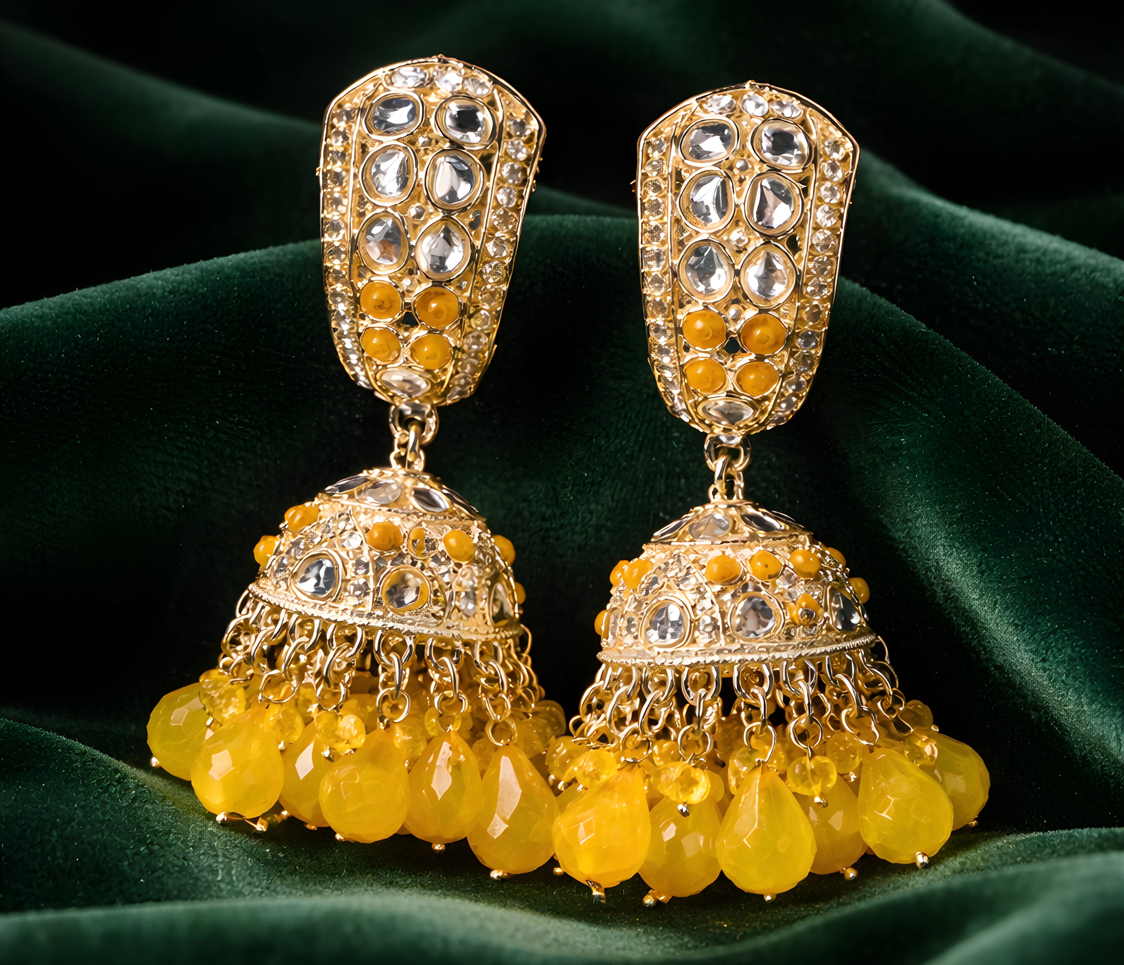 Indian yellow jhumka earrings