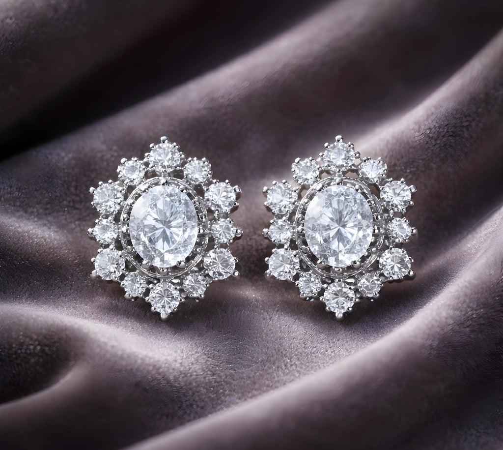 Oval-cut halo stud