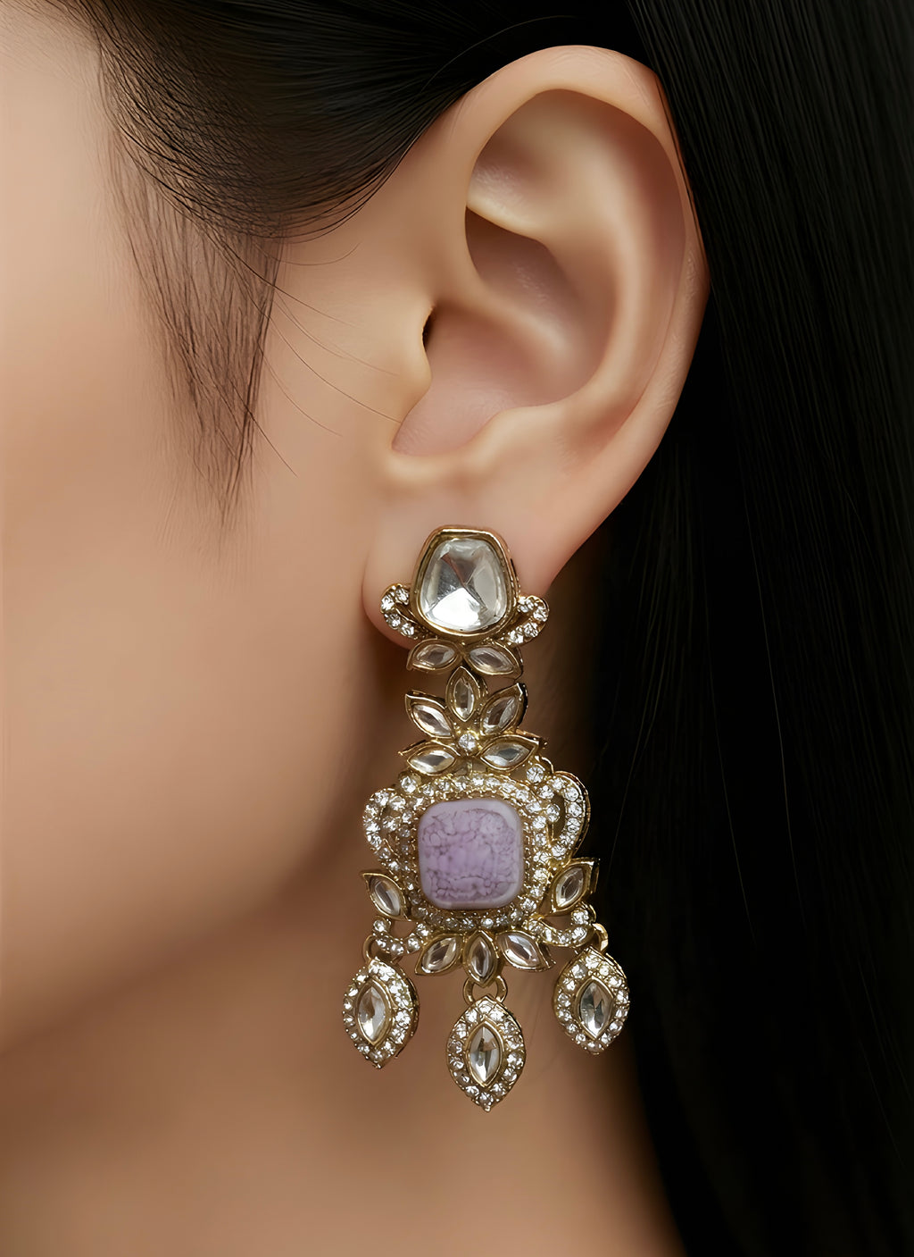 Kundan Polki chandelier earrings