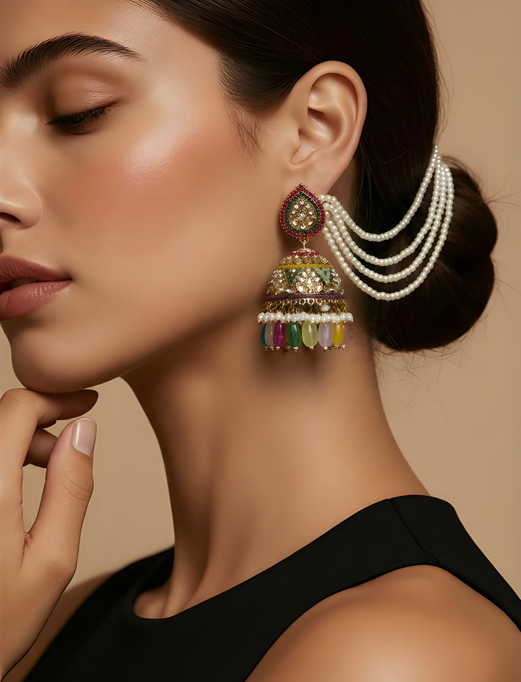 Multi-colour kundan Pakistani jhumka