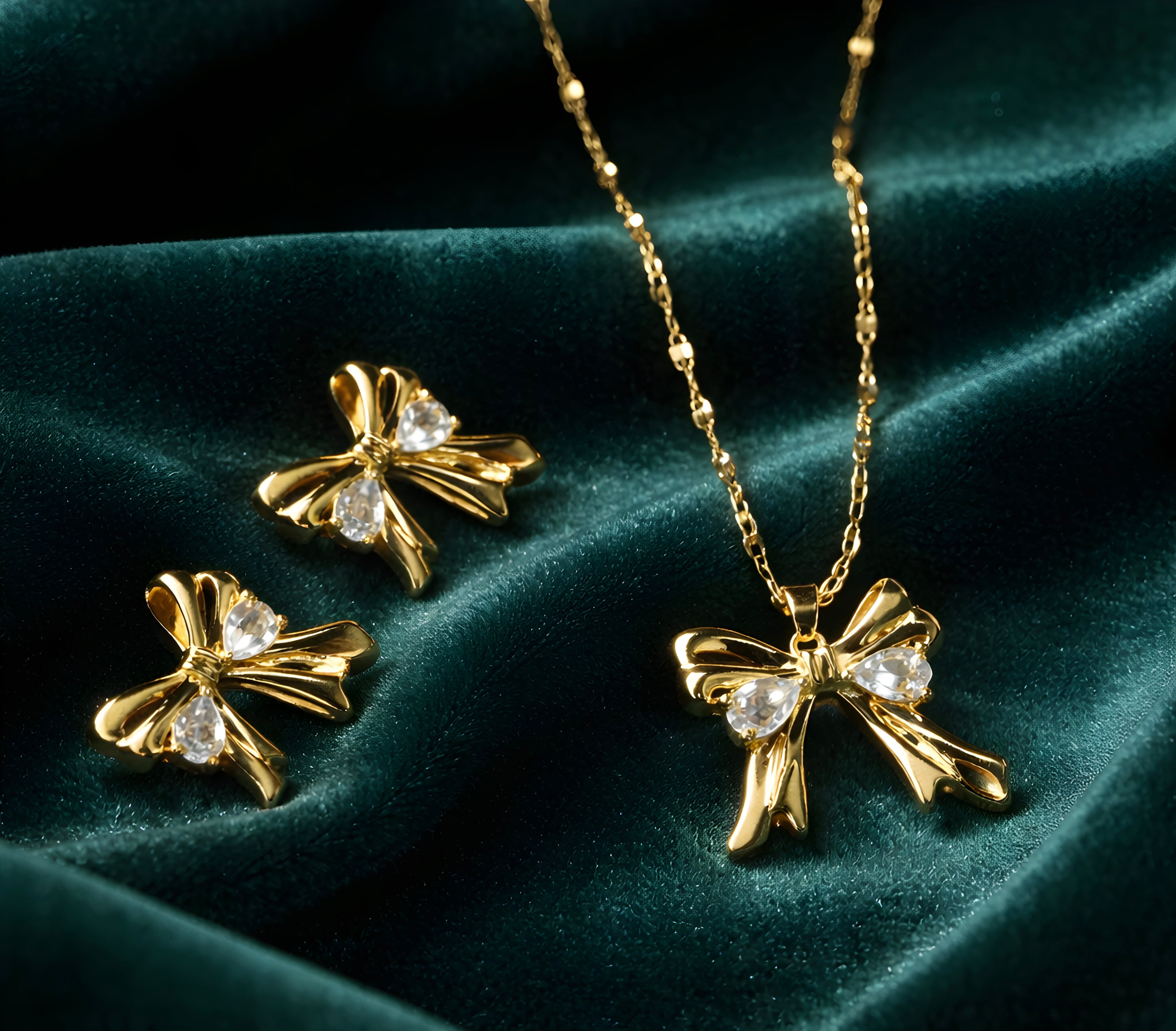 Gold-plated bow pendant set