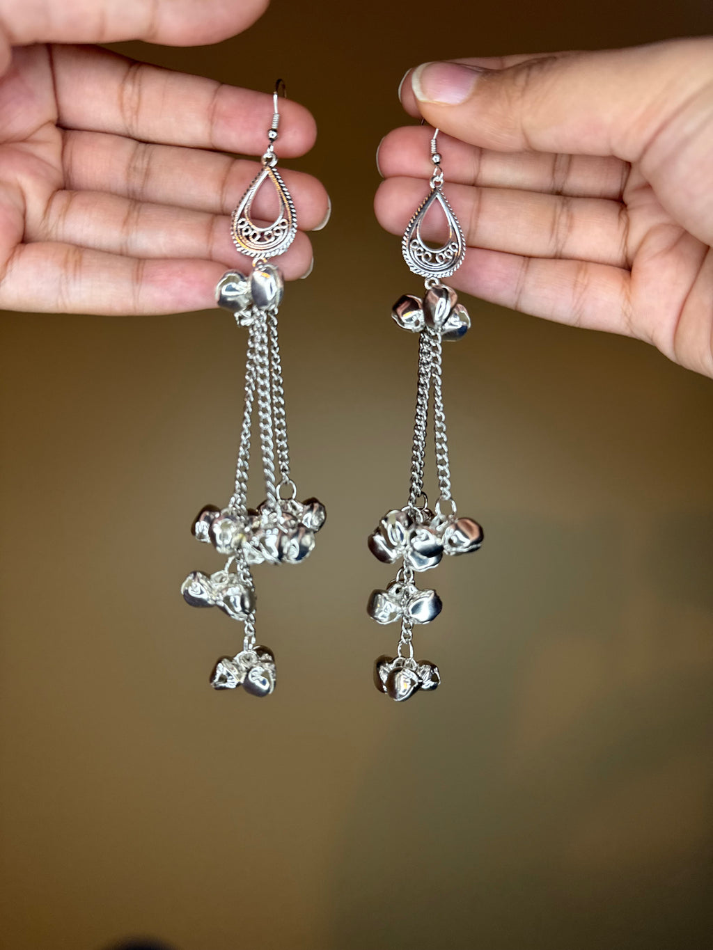 Handmade silver Kashmiri earrings