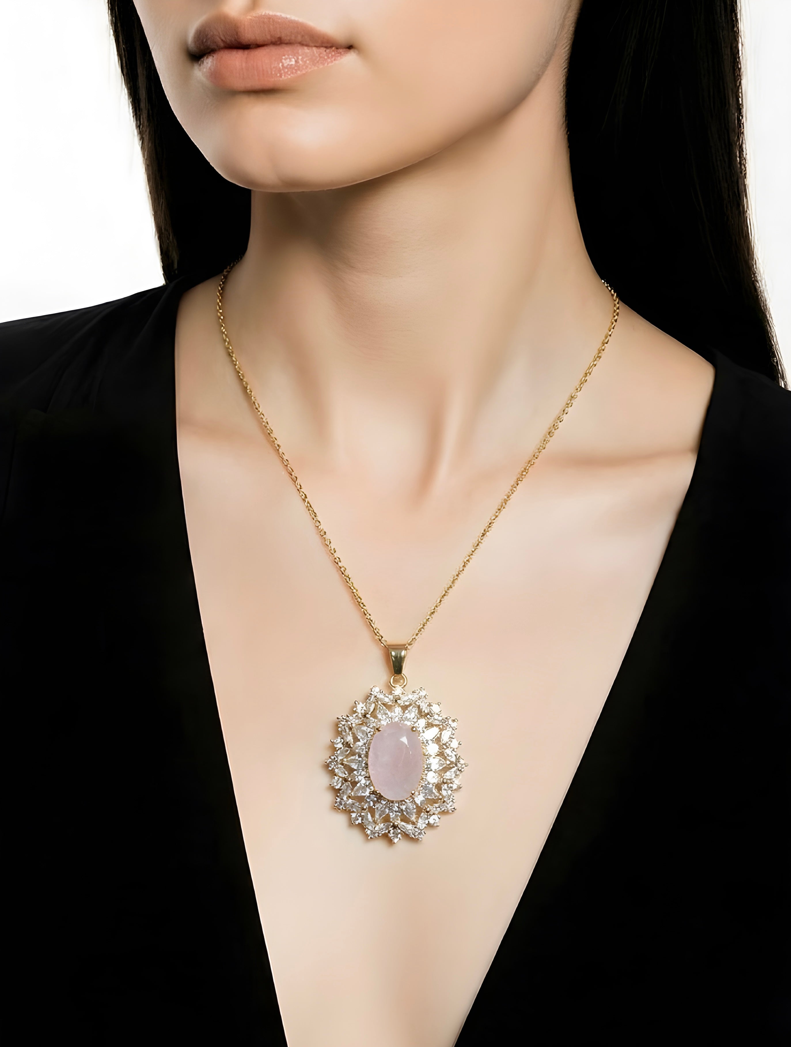 Oval-cut rose quartz pendant necklace